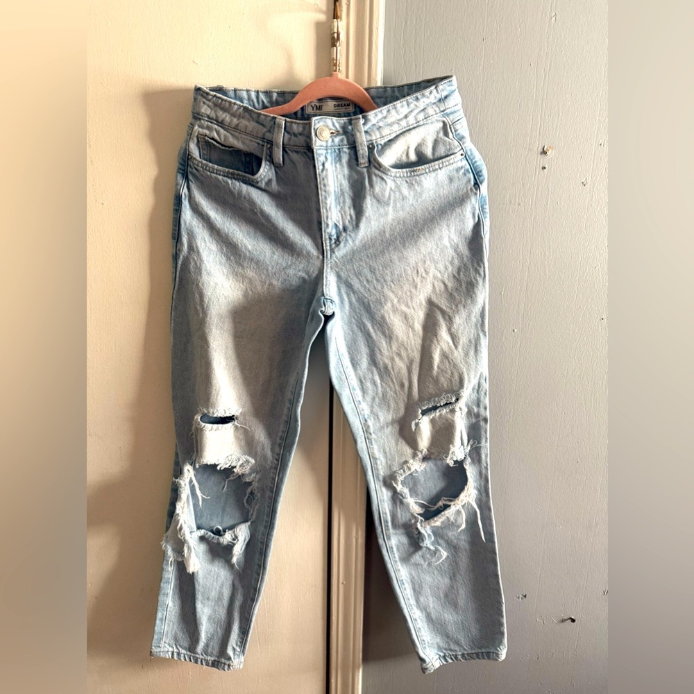 Blue Cropped Distressed Jeans